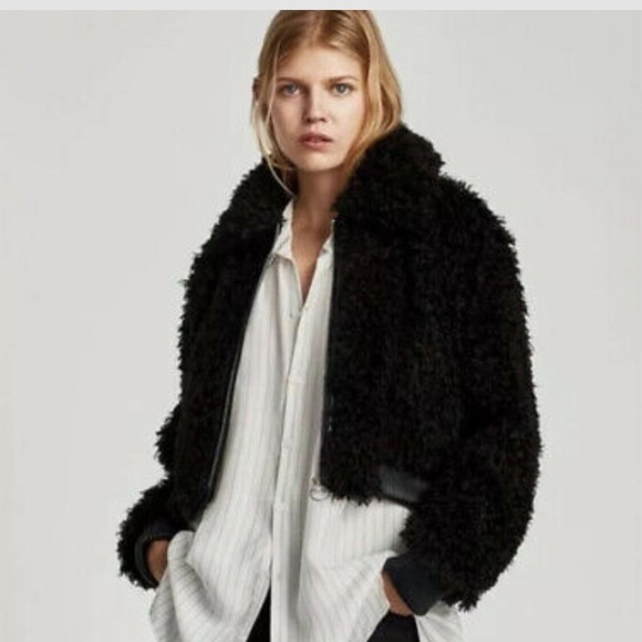 Zara women’s cropped teddy coat - black - Picture 1 of 1